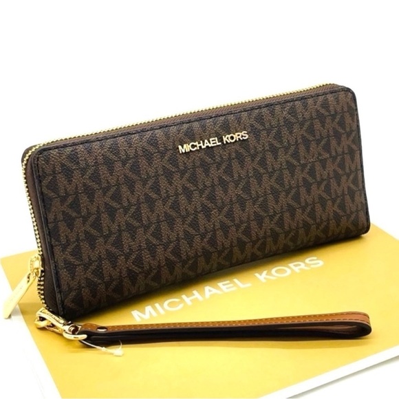 Michael Kors Handbags - Michael Kors Large Continental Wallet Wristlet Brown/Gold
